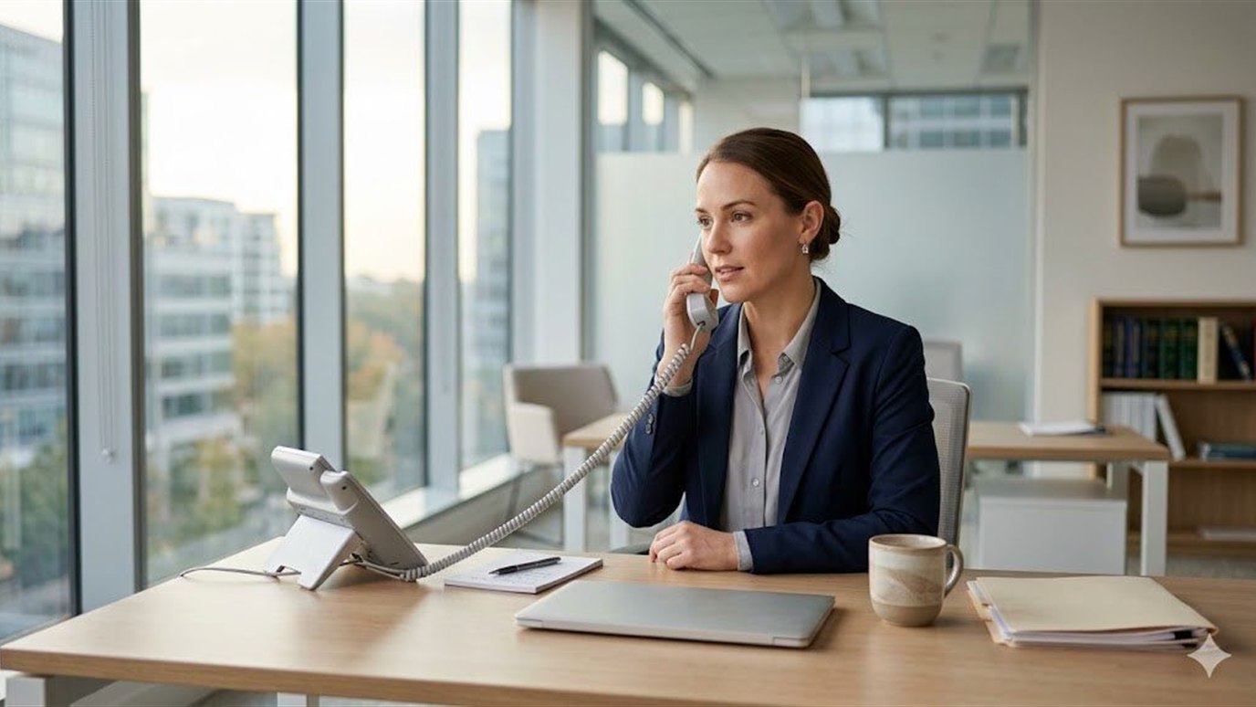 Office team member helping a visitor by phone