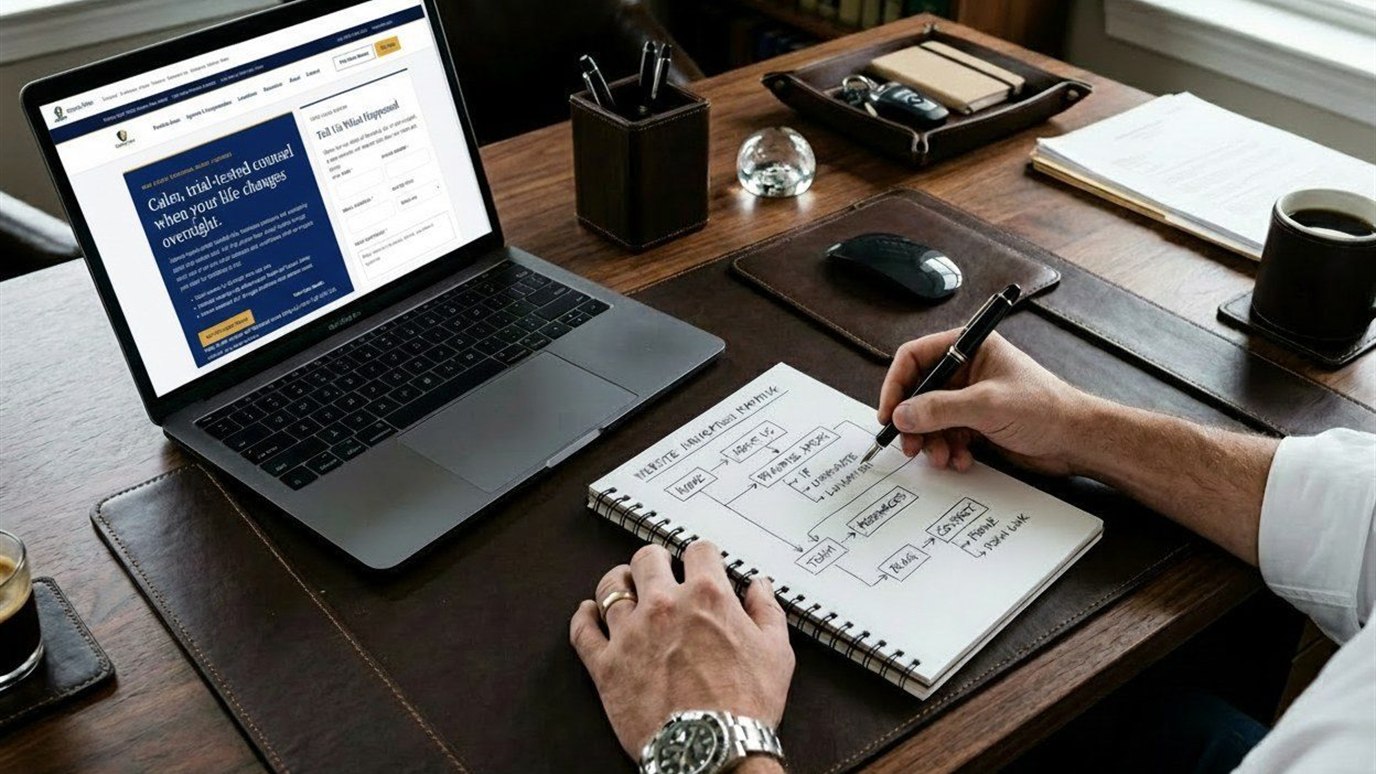 Website paths and linked resources being reviewed on a desk