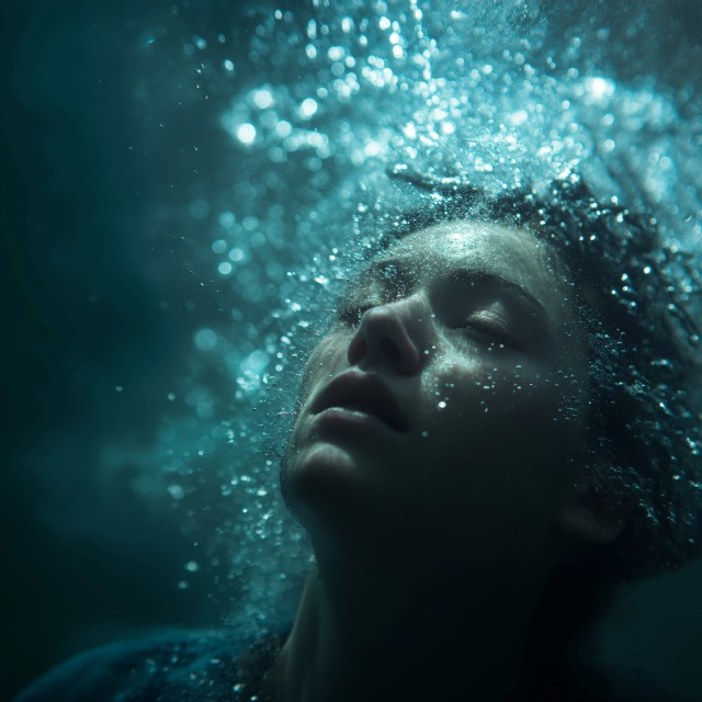 Submerged swimmer illustrating near-drowning oxygen injury risk