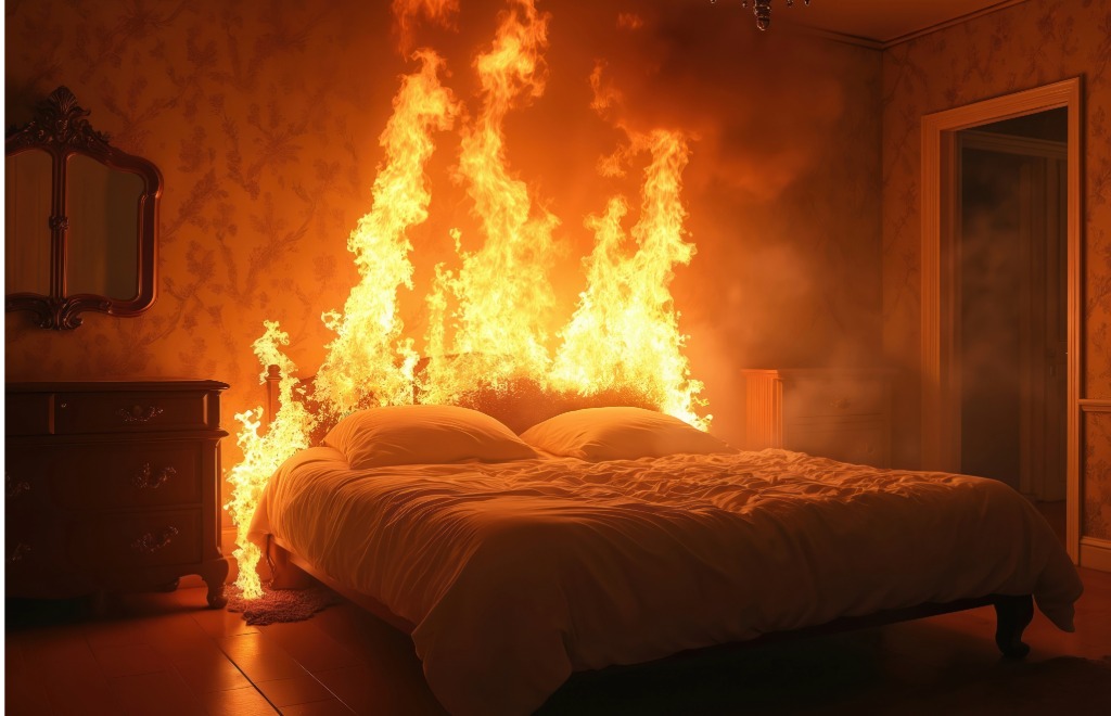 Hotel room fire emergency scene