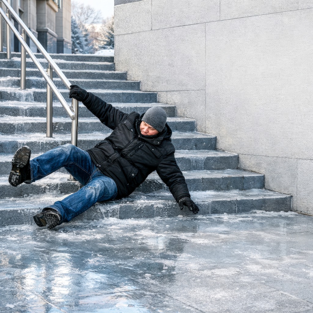 Fall on icy public stairs where notice rules may matter