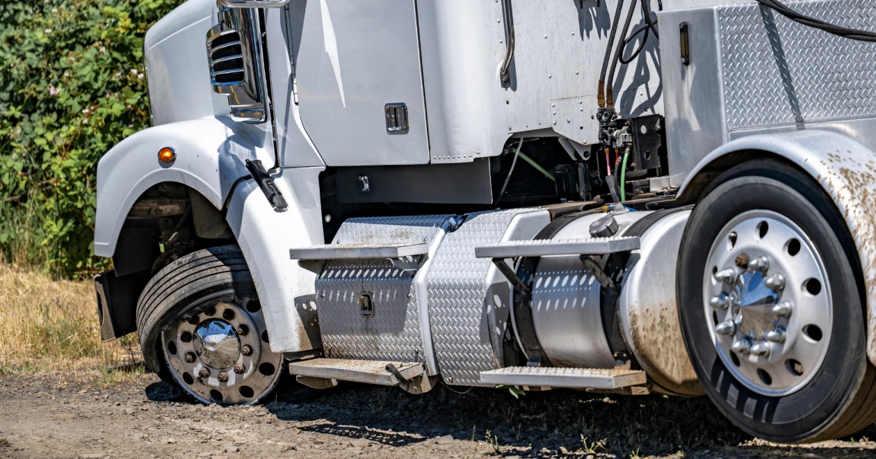 Semi-truck wheel and undercarriage crash damage