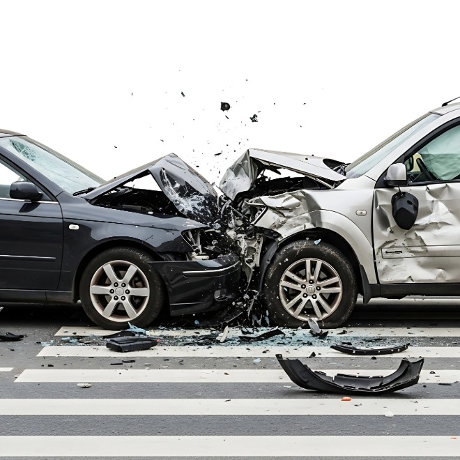 Two-car crash in a crosswalk intersection