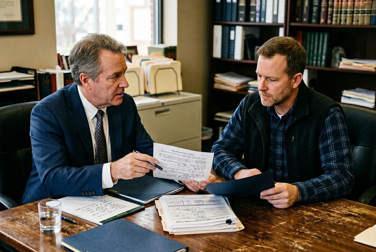 Workers' compensation and work injury documents being reviewed