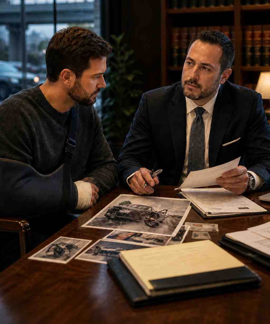 Injury attorney reviewing vehicle accident evidence