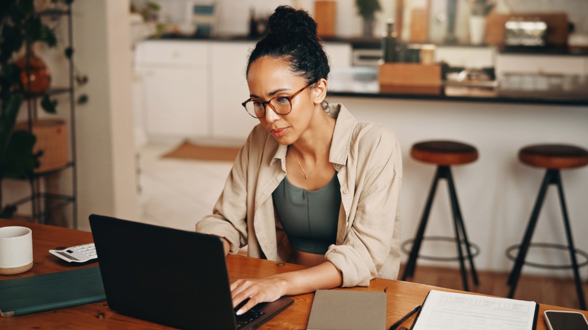 Client reviewing law firm information on a laptop